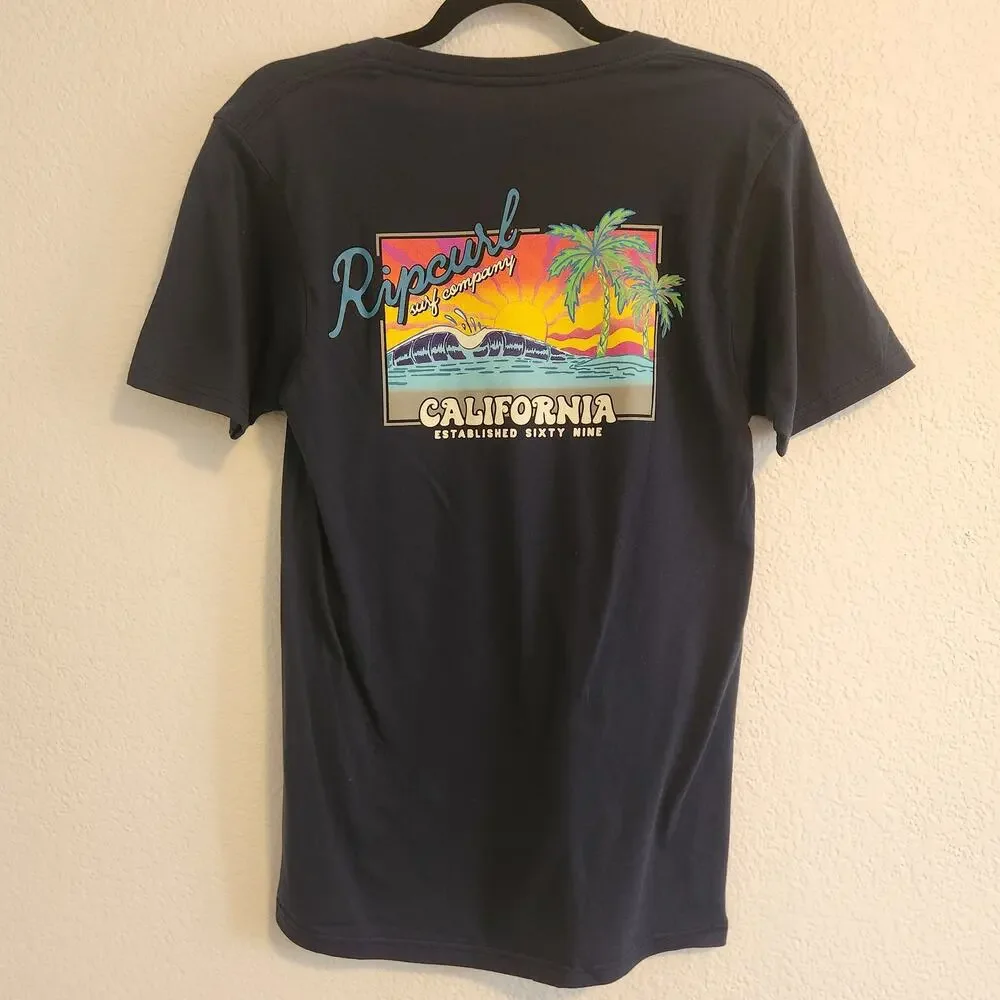 Rip Curl Men's‎ Size Small Surf Company California Black Beach Wave T-Shirt NWT